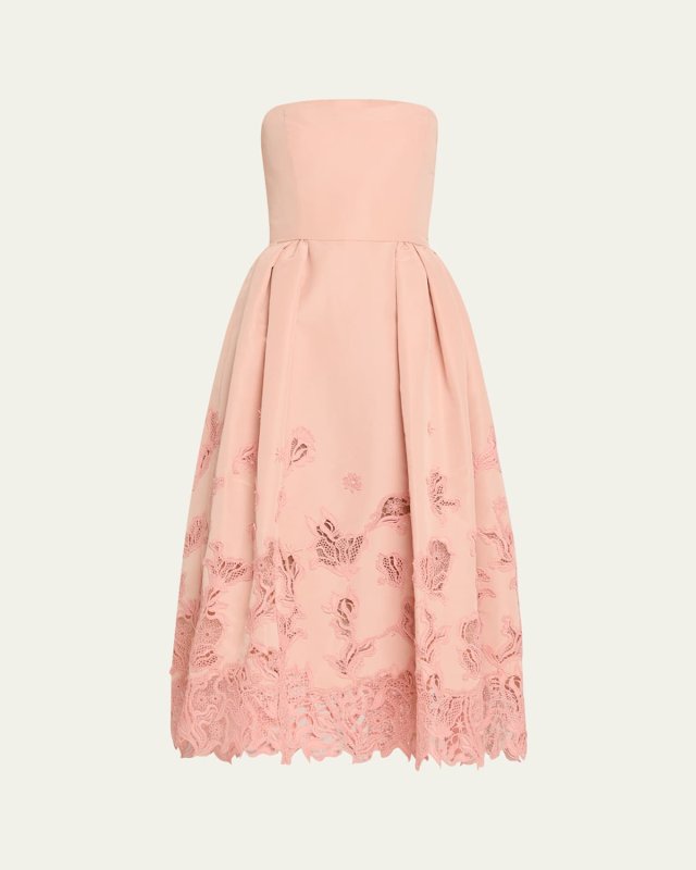 Strapless Bellflower Guipure Inset Faille Cocktail Dress